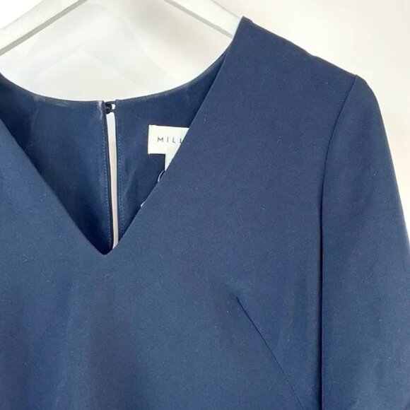 Milly Nicole Navy Italian Cady Bell Sleeve Shift Dress - Picture 3 of 10